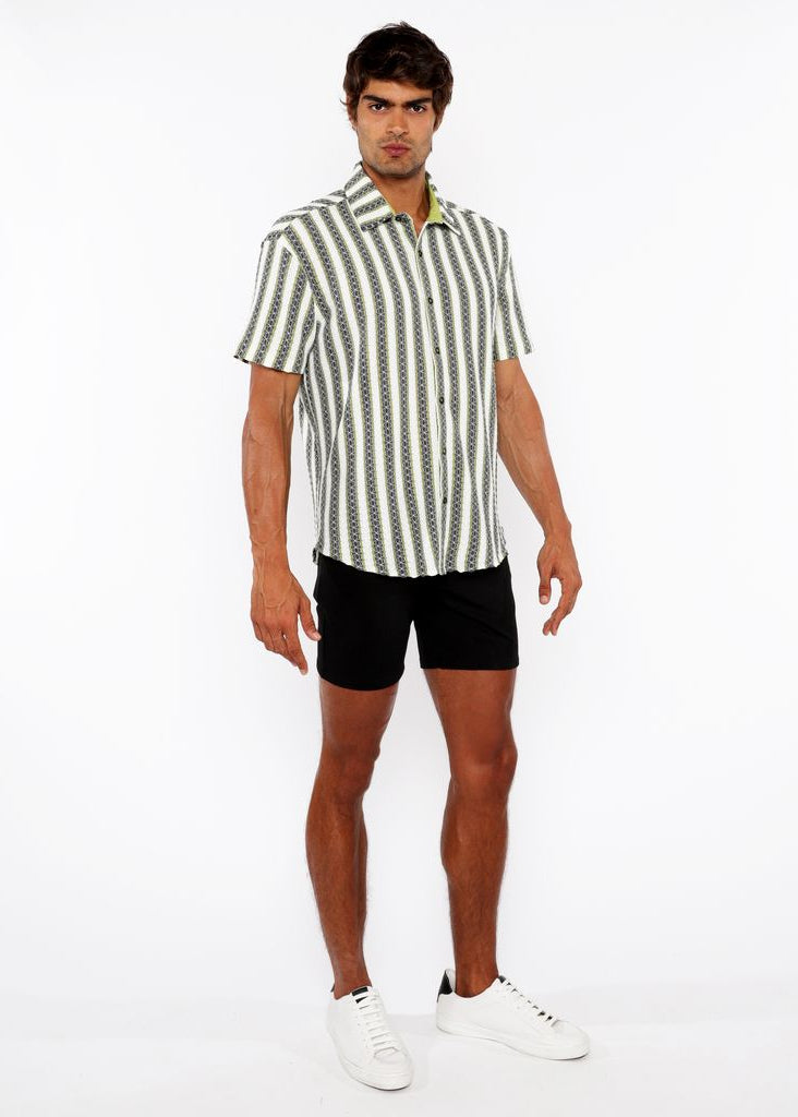 REED GREEN ZIGZAG STRIPE STRETCH KNIT SHORT SLEEVE SHIRT ST-24061