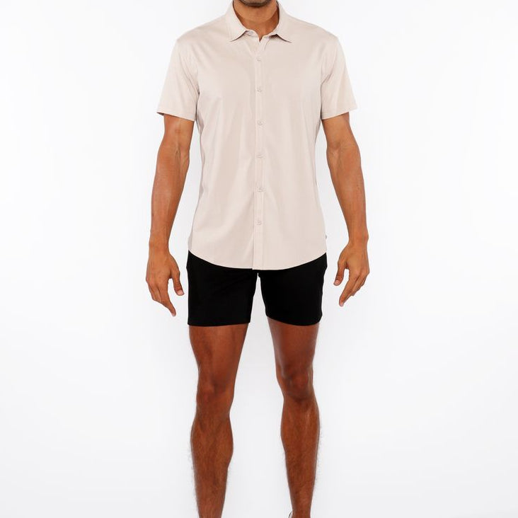 MUSHROOM SOLID STRETCH JERSEY KNIT SHORT SLEEVE SHIRT ST-963-03