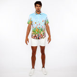 SKY/MULTI CIRCLE BURSTS BORDER PRINT COTTON JERSEY KNIT SHORT SLEEVE SHIRT ST-9342