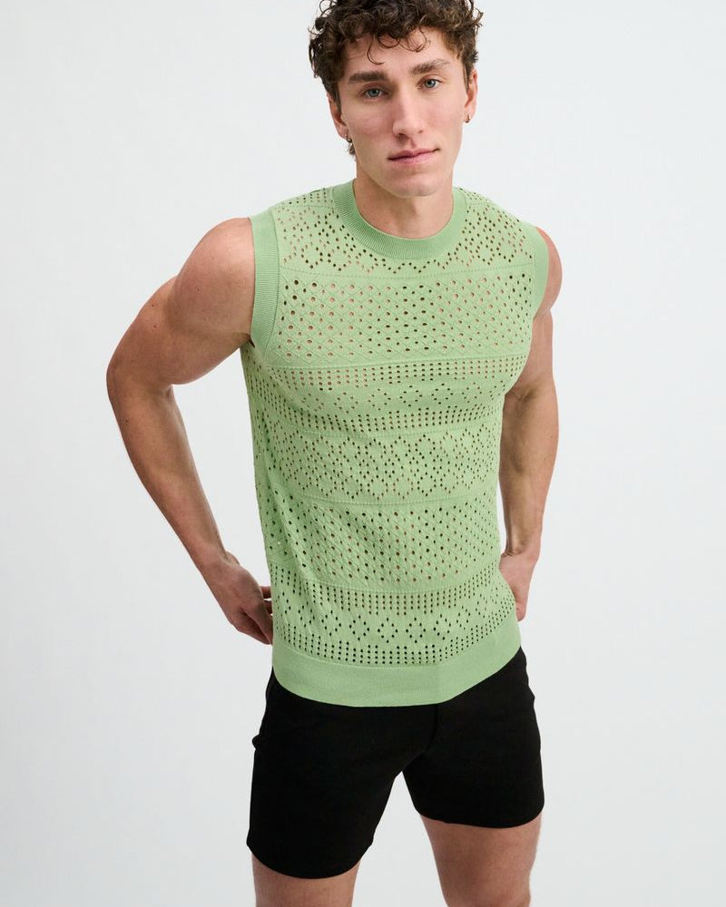 MENTHOL POINTELLE OPEN KNIT VEST ST-24310