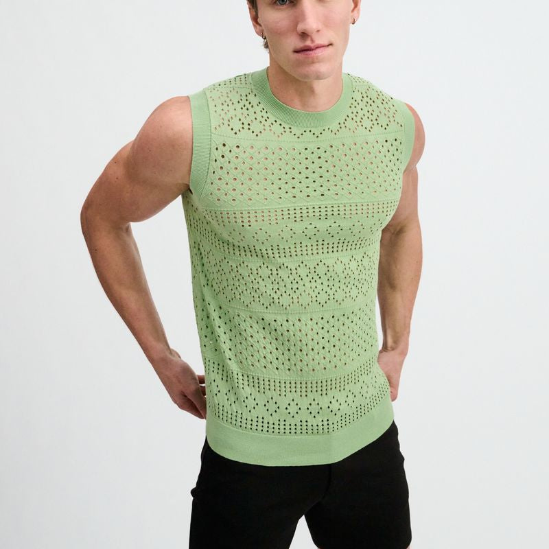 MENTHOL POINTELLE OPEN KNIT VEST ST-24310