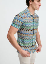 COBALT/SKY OPEN KNIT STRETCH CHEVRON SHORT SLEEVE SHIRT ST-24079