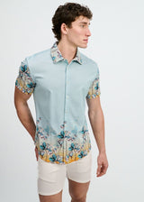 TEAL/OCEAN FLORAL ENGINEERED BORDER PRINT COTTON KNIT JERSEY SHORT SLEEVE SHIRT ST-9352