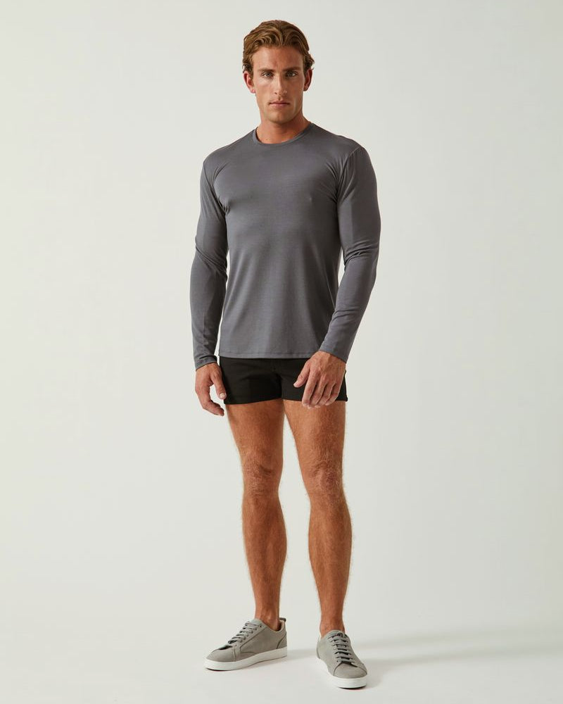 CARBON SOLID STRETCH MODAL CREW NECK LONG SLEEVE TEE ST-9012