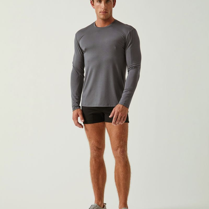 CARBON SOLID STRETCH MODAL CREW NECK LONG SLEEVE TEE ST-9012