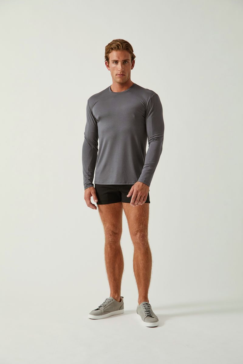 CARBON SOLID STRETCH MODAL CREW NECK LONG SLEEVE TEE ST-9012