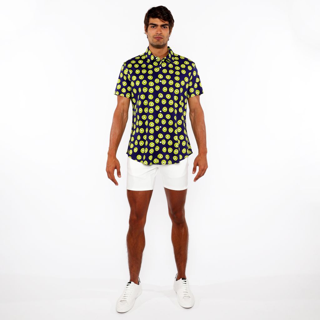NAVY/KIWI FRUITS PRINTED COTTON KNIT JERSEY SHORT SLEEVE SHIRT ST-9330