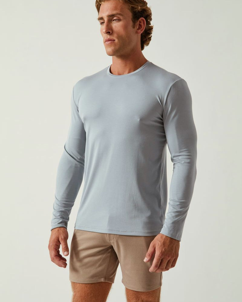 MINERAL BLUE SOLID STRETCH MODAL CREW NECK LONG SLEEVE TEE ST-9012