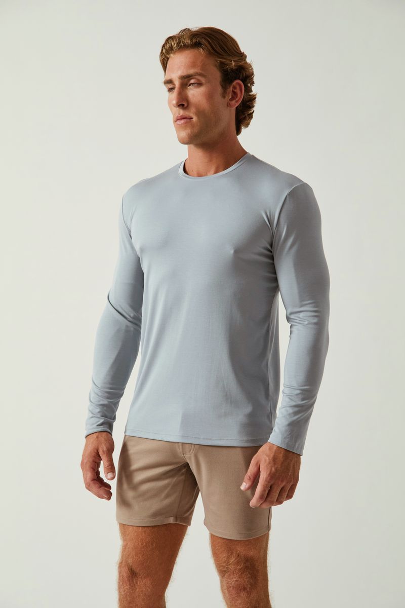 MINERAL BLUE SOLID STRETCH MODAL CREW NECK LONG SLEEVE TEE ST-9012
