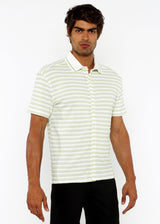 SPEARMINT/WHITE STRETCH OPEN KNIT STRIPES SHORT SLEEVE SHIRT W/ RIB COLLAR ST-24069