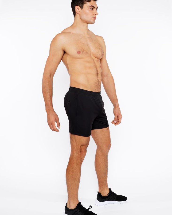 BLACK TEXTURED MESH STRETCH PERFORMANCE SHORTS ST-1466-98