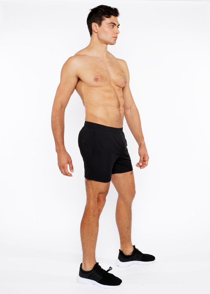 BLACK TEXTURED MESH STRETCH PERFORMANCE SHORTS ST-1466-98
