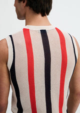 OFF WHITE TEXTURED STRIPE OPEN KNIT VEST ST-24311