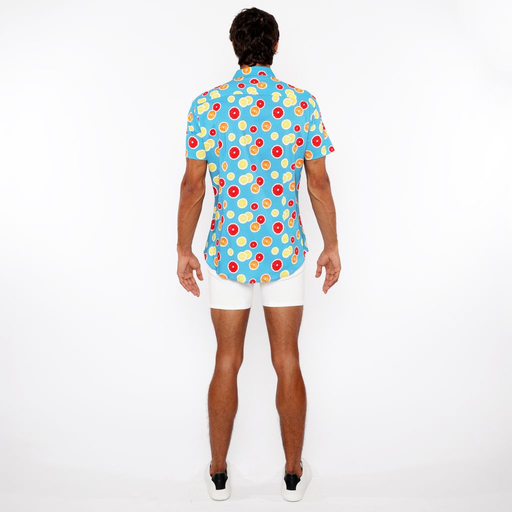 ORANGE/GRAPEFRUIT SLICES PRINTED COTTON JERSEY KNIT SHORT SLEEVE SHIRT ST-9334