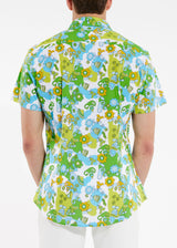 LIME TEAL FLORAL STRETCH JERSEY KNIT SHORT SLEEVE SHIRT ST-9221