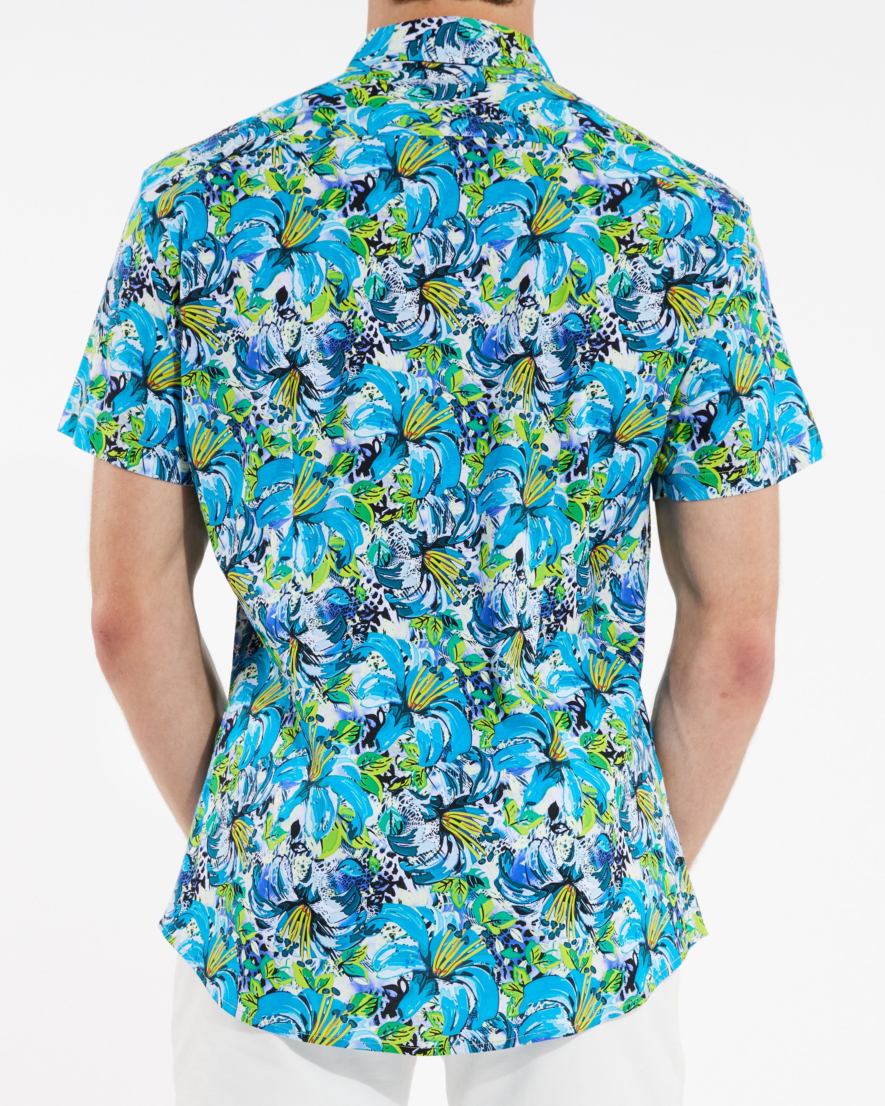 TEAL CITRUS FLORAL PREMIUM COTTON KNIT SHORT SLEEVE SHIRT ST-9223 - Final Sale