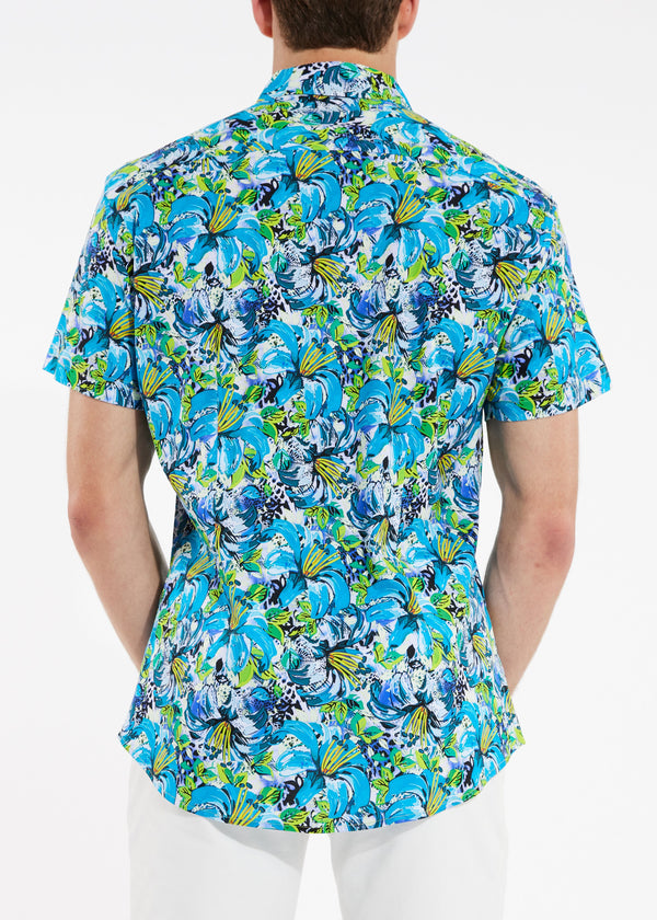 TEAL CITRUS FLORAL PREMIUM COTTON KNIT SHORT SLEEVE SHIRT ST-9223 - Final Sale