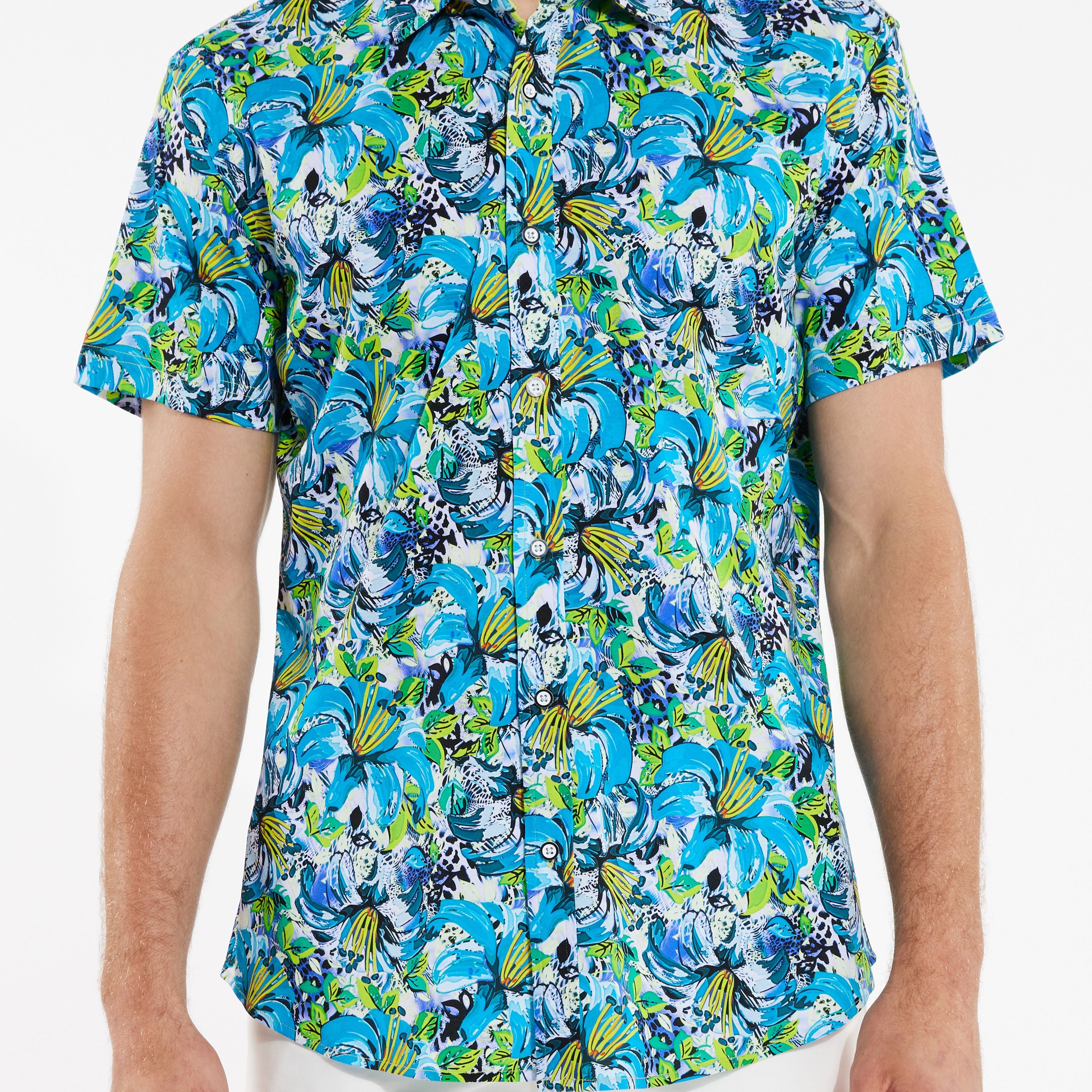 TEAL CITRUS FLORAL PREMIUM COTTON KNIT SHORT SLEEVE SHIRT ST-9223 - Final Sale