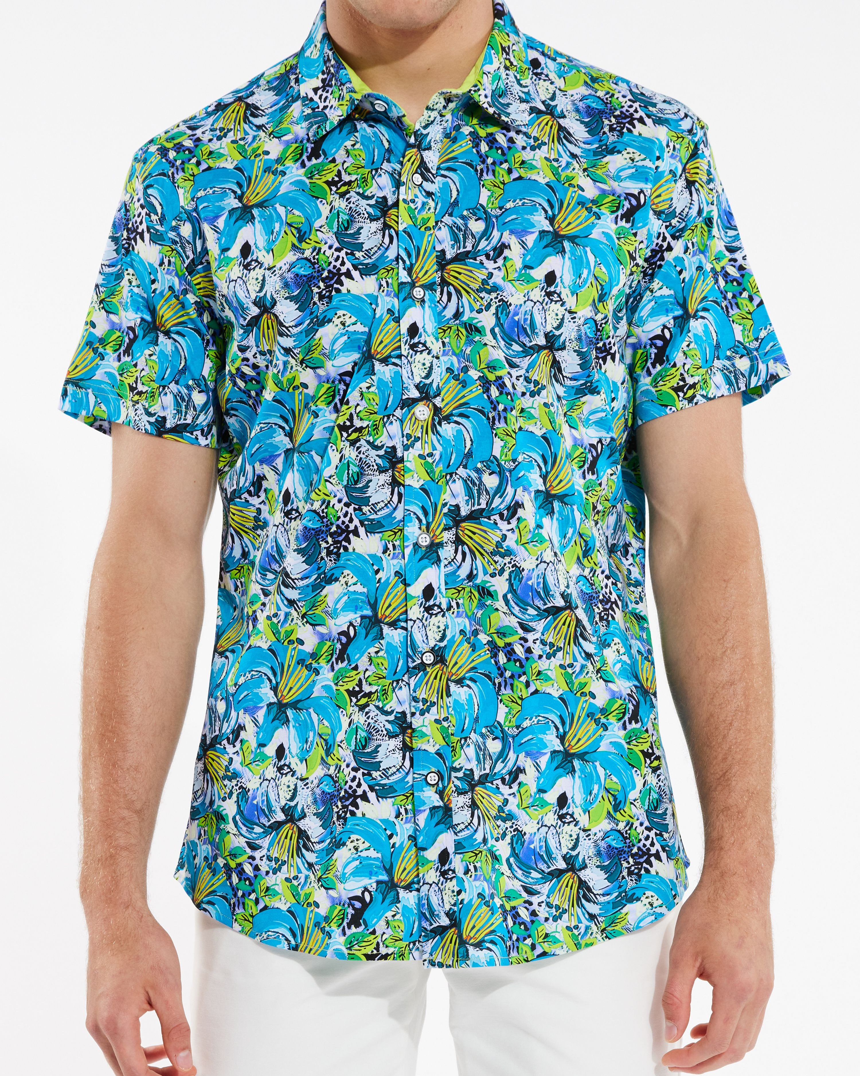 TEAL CITRUS FLORAL PREMIUM COTTON KNIT SHORT SLEEVE SHIRT ST-9223 - Final Sale