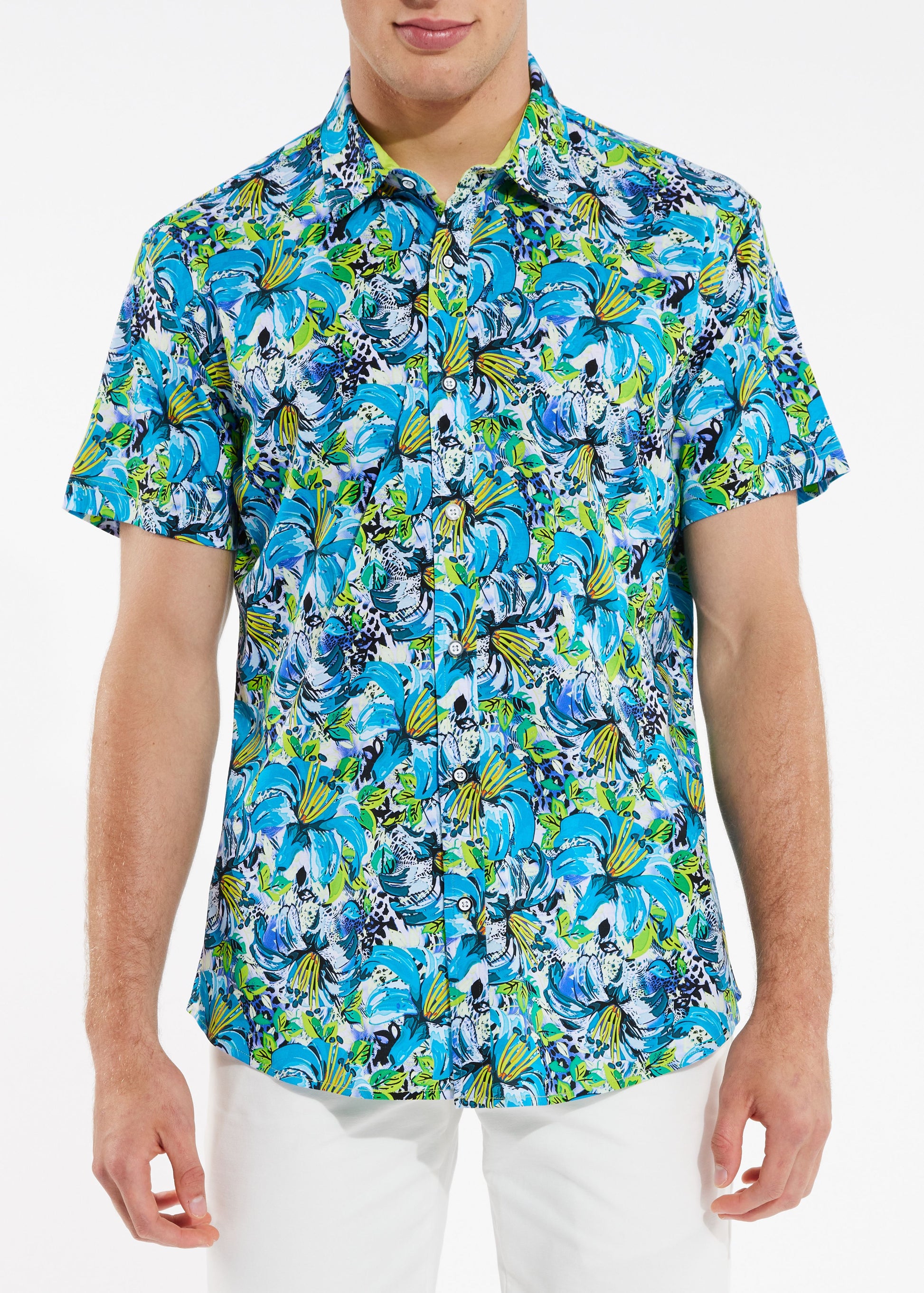 TEAL CITRUS FLORAL PREMIUM COTTON KNIT SHORT SLEEVE SHIRT ST-9223 - Final Sale