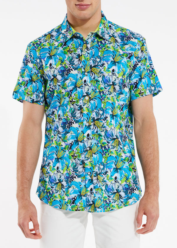 TEAL CITRUS FLORAL PREMIUM COTTON KNIT SHORT SLEEVE SHIRT ST-9223 - Final Sale