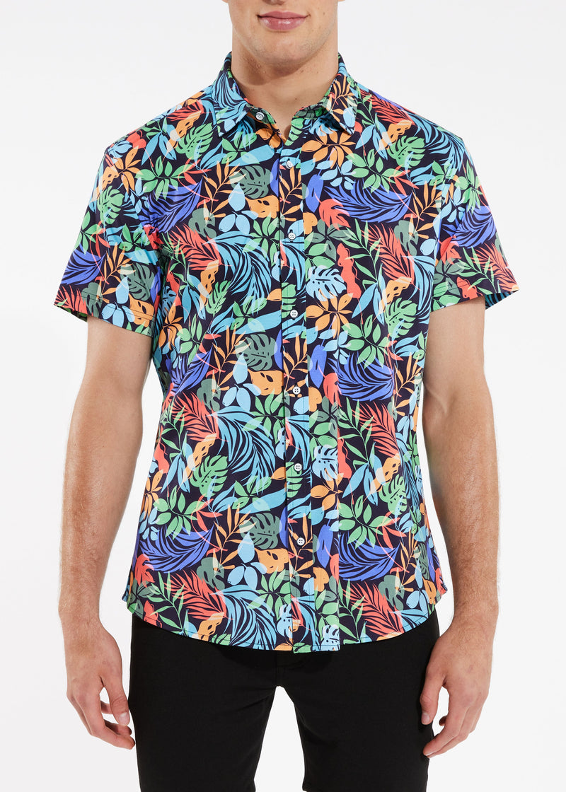BLUE/SPRUCE TROPICS COTTON KNIT SHORT SLEEVE SHIRT ST-9232-Final Sale