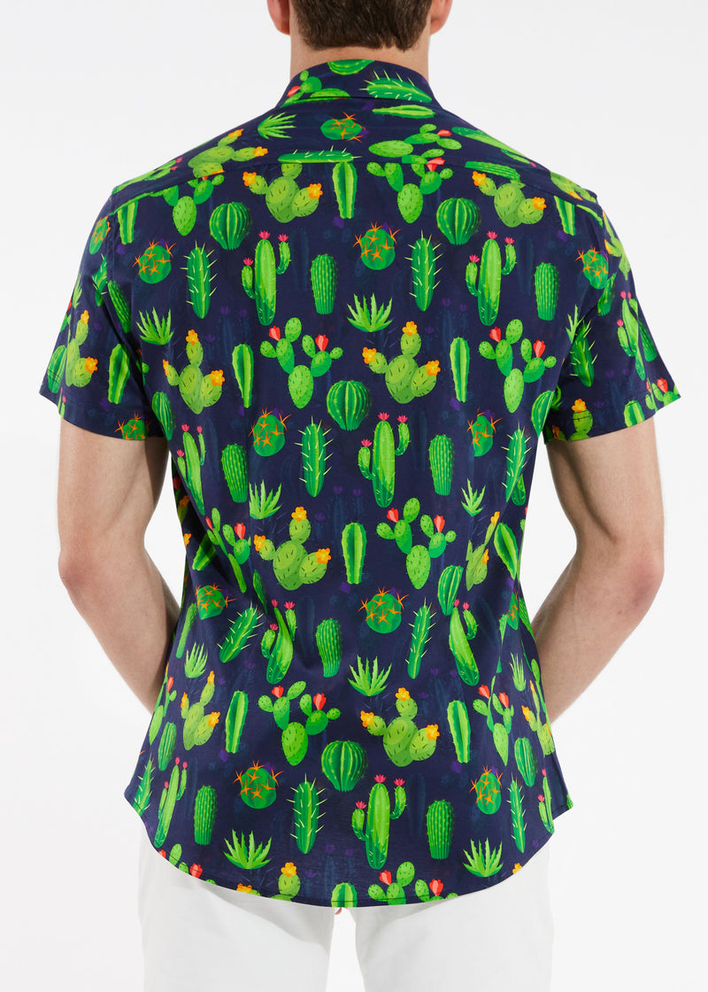 NAVY GREEN CACTUS COTTON KNIT SHORT SLEEVE SHIRT ST-9237-Final Sale