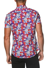 ULTRAVIOLET FLORAL STRETCH JERSEY KNIT SHORT SLEEVE SHIRT  ST-9265