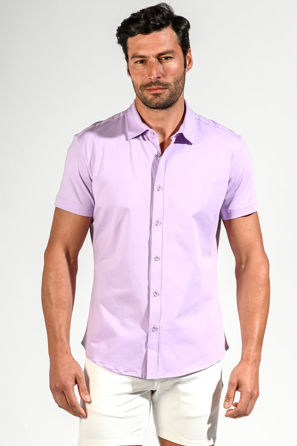LILAC SOLID KNIT STRETCH SHORT SLEEVE SHIRT ST-960 Final Sale