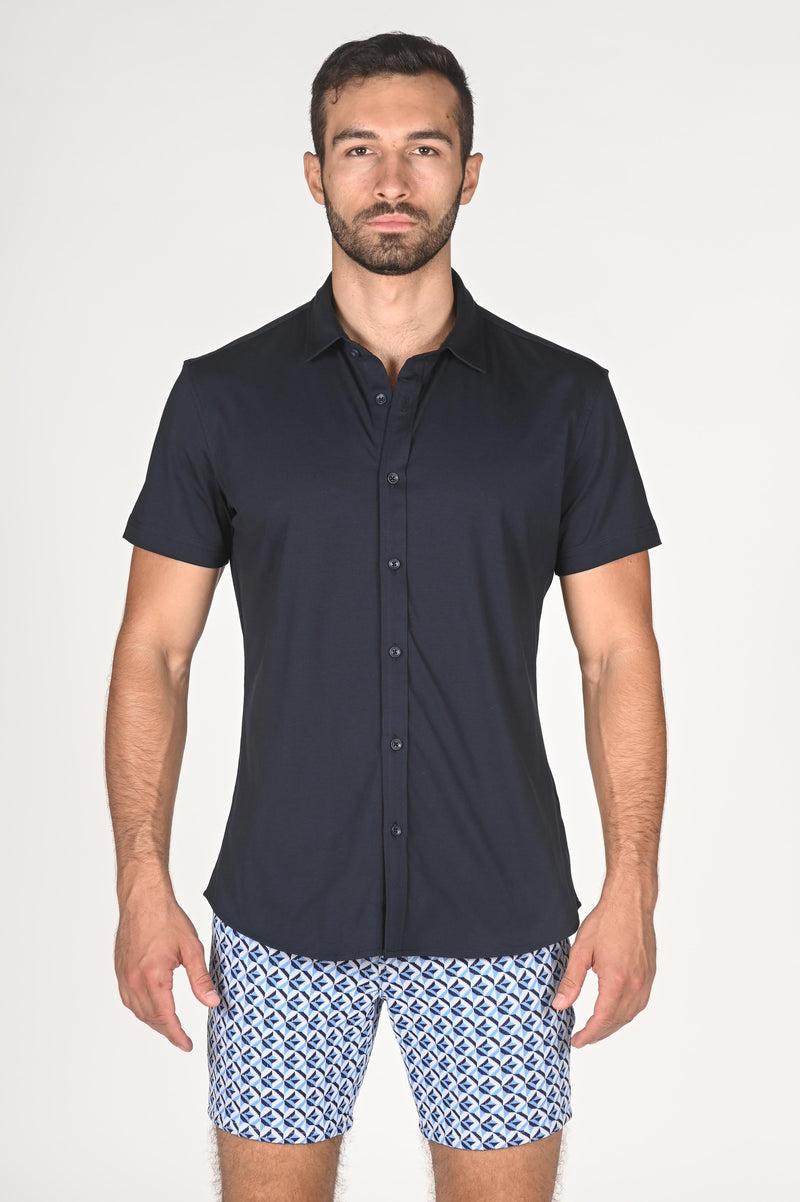ST33LE – NAVY SOLID KNIT STRETCH SHORT SLEEVE SHIRT St-960