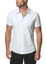 WHITE SOLID KNIT STRETCH SHORT SLEEVE SHIRT ST-960