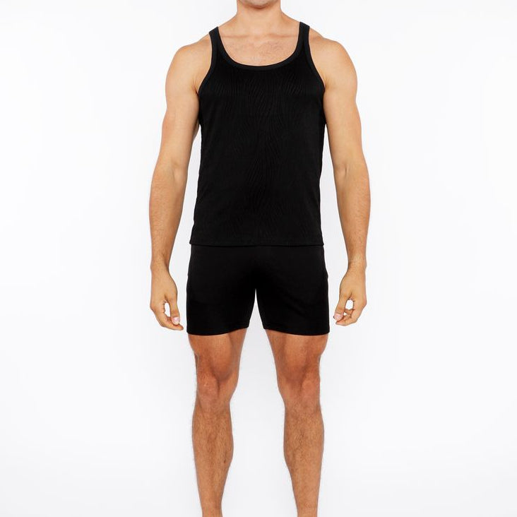 BLACK VEINS STRETCH TEXTURED KNIT TANK TOP ST-11128