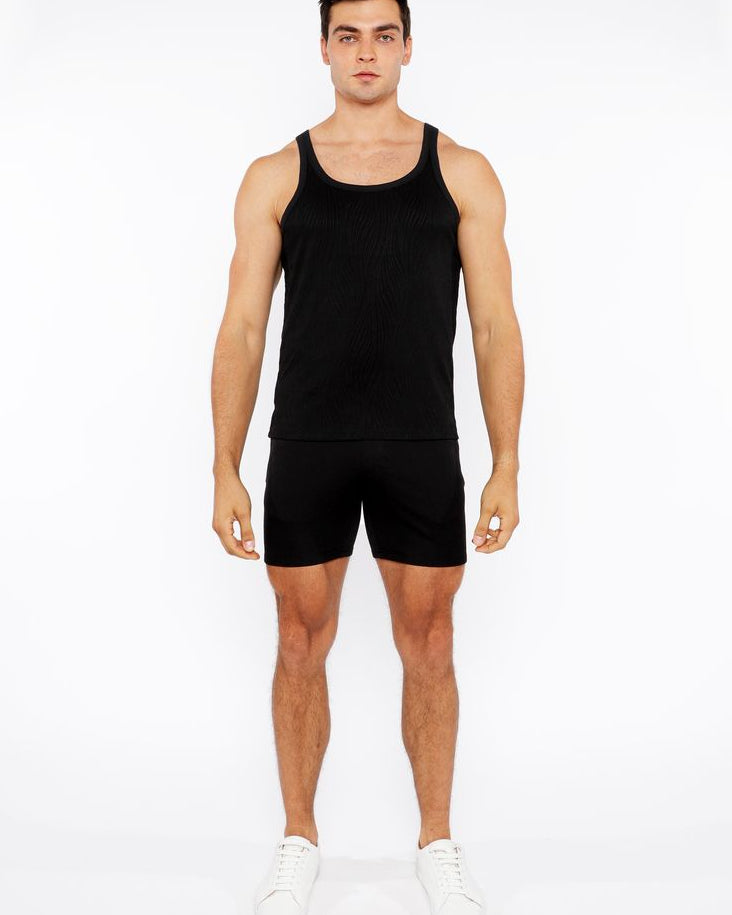 BLACK VEINS STRETCH TEXTURED KNIT TANK TOP ST-11128