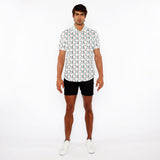 STALK/OCHRE 3D BOXES PRINTED OPEN KNIT STRETCH SHORT SLEEVE SHIRT ST-48073