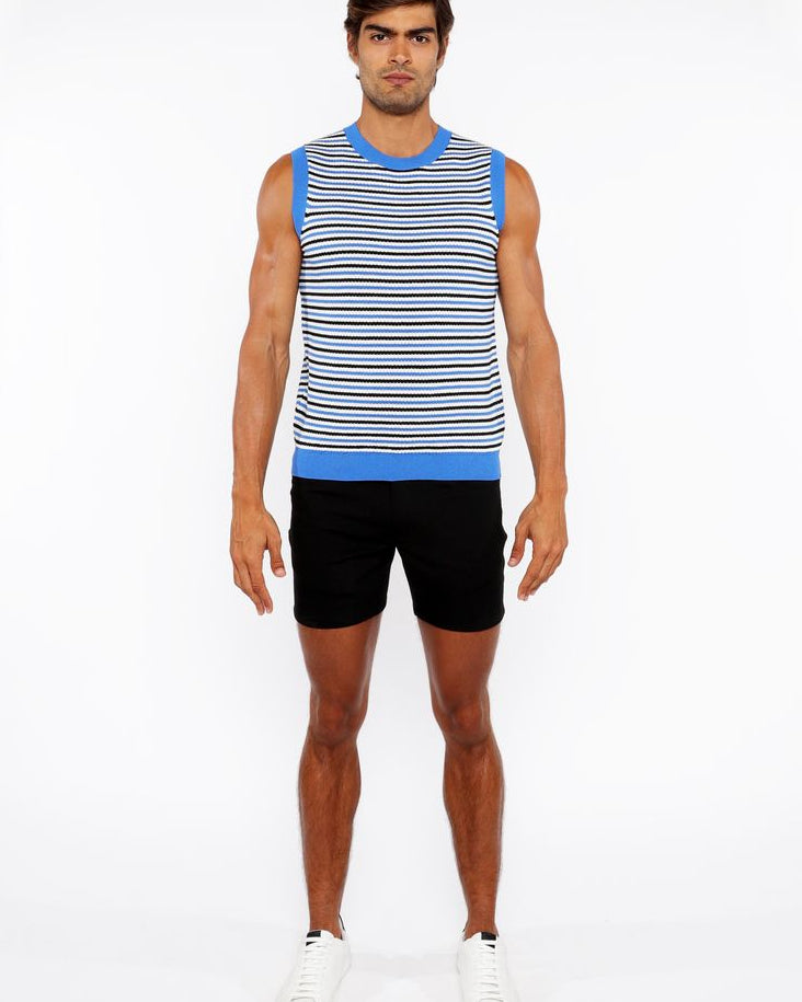 AZURE/MIDNIGHT STRIPE OPEN KNIT VEST ST-24302
