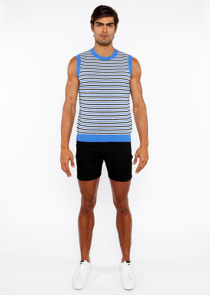 AZURE/MIDNIGHT STRIPE OPEN KNIT VEST ST-24302