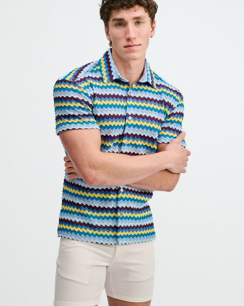 MIRAGE/GOLD OPEN KNIT STRETCH CHEVRON SHORT SLEEVE SHIRT ST-24078