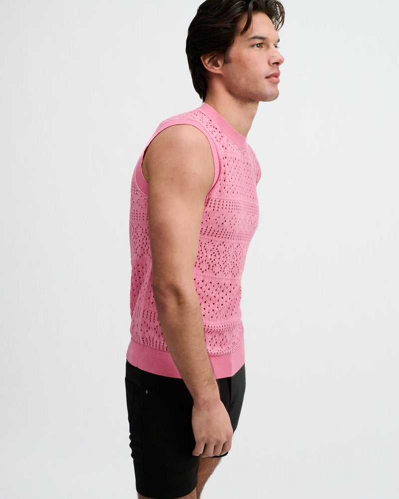 CREPE PINK POINTELLE OPEN KNIT VEST ST-24310