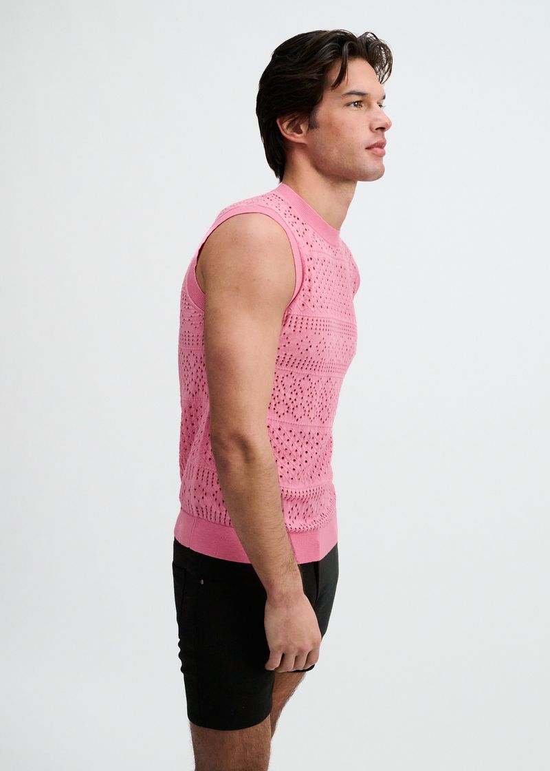 CREPE PINK POINTELLE OPEN KNIT VEST ST-24310