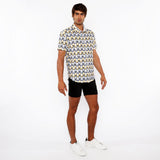GOLD/SILVER DIAMONDS PRINTED OPEN KNIT STRETCH SHORT SLEEVE SHIRT ST-48071