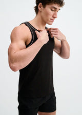 BLACK/WHITE RIB STRETCH COTTON/TENCEL TANK W/FINE PIPING DETAIL STA-16011