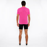 HOT PINK TEXTURED KNITTED CREW TEE ST-24304