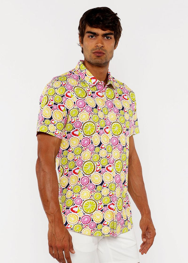 LEMON/CITRUS FRUITS PRINTED COTTON KNIT JERSEY SHORT SLEEVE SHIRT ST-9332