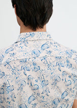 OCEAN/BLUE JELLYFISH PRINTED COTTON KNIT JERSEY SHORT SLEEVE SHIRT W/PLACKET DETAIL ST-9360