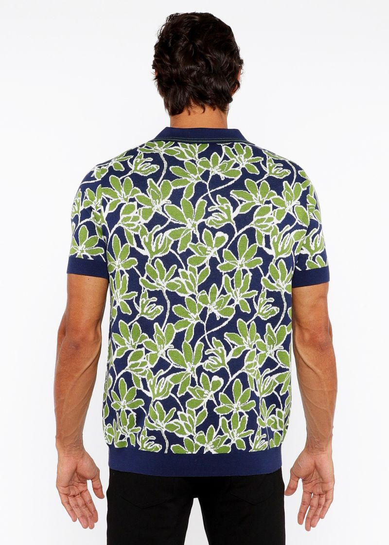 BUD/NAVY FLORAL JACQUARD KNIT 3-BUTTON POLO ST-24307