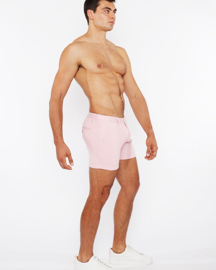PINK BUD 5"INSEAM LINEN-LOOK TEXTURED STRETCH KNIT CHINO SHORTS W/ZIP POCKETS ST-1986-09
