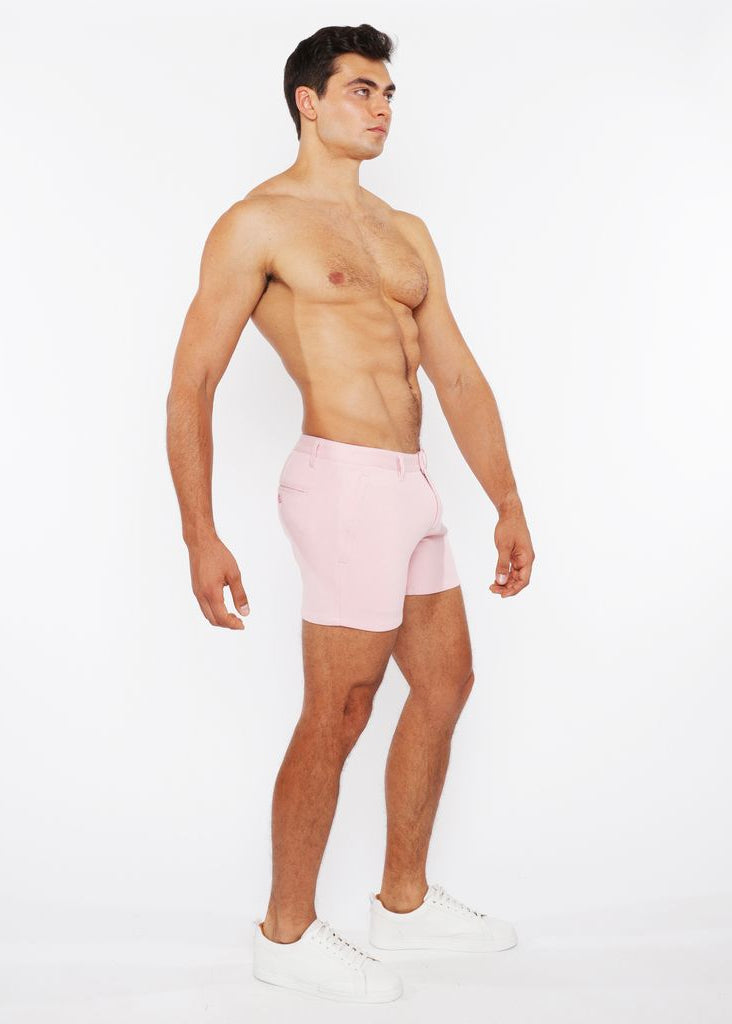 PINK BUD 5"INSEAM LINEN-LOOK TEXTURED STRETCH KNIT CHINO SHORTS W/ZIP POCKETS ST-1986-09