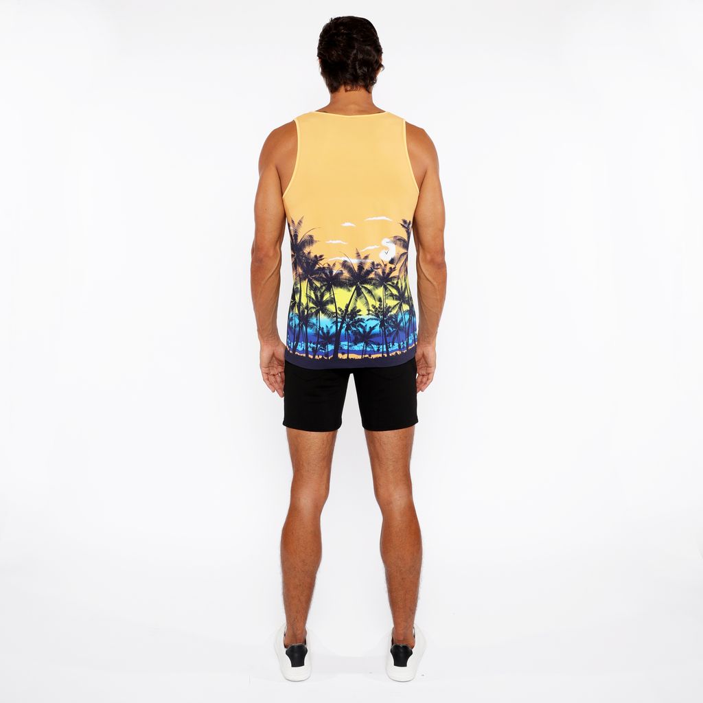 SUNSET/PEACH TROPICS PRINTED STRETCH MESH TANK TOP ST-11137