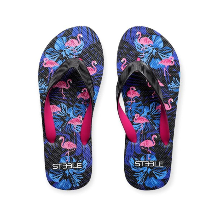 BLACK/FUCHSIA FLAMINGOS PRINTED FLIP FLOP