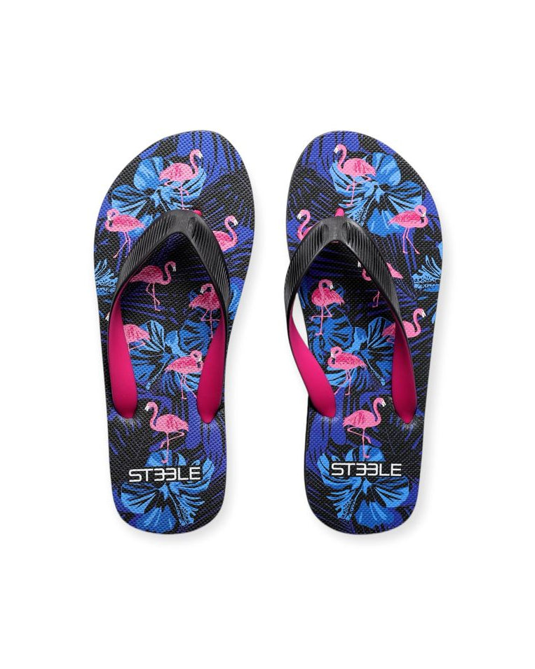 BLACK/FUCHSIA FLAMINGOS PRINTED FLIP FLOP